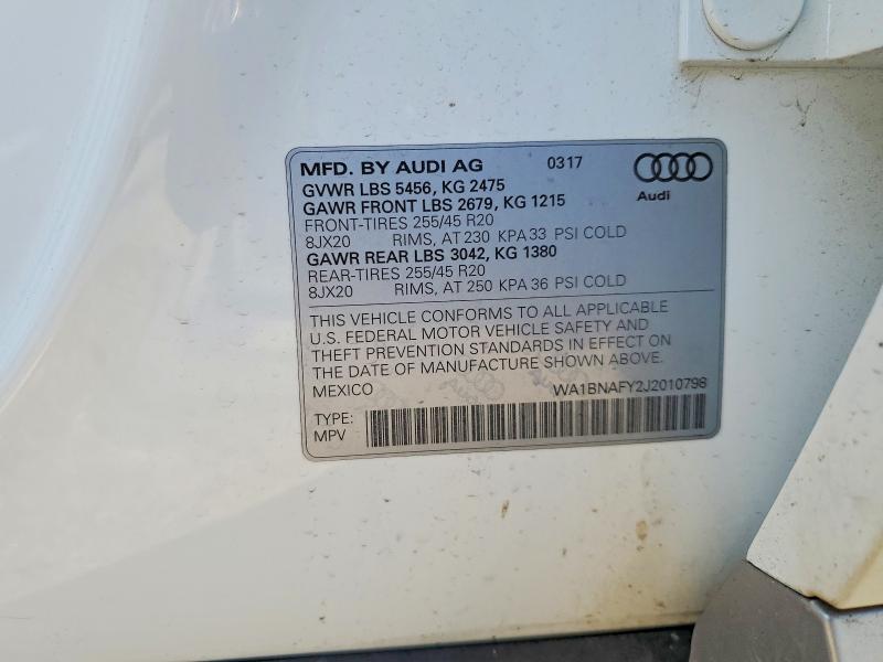 2018 Audi Q5 მანქანა იყიდება აუქციონზე, vin: WA1BNAFY2J2010798, აუქციონის ნომერი: 67024986