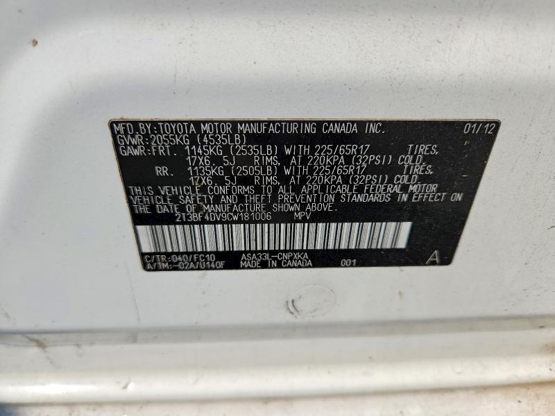 Aukcja sprzedaży 2012 Toyota Rav4, vin: 2T3BF4DV9CW181006, numer aukcji: 63445246