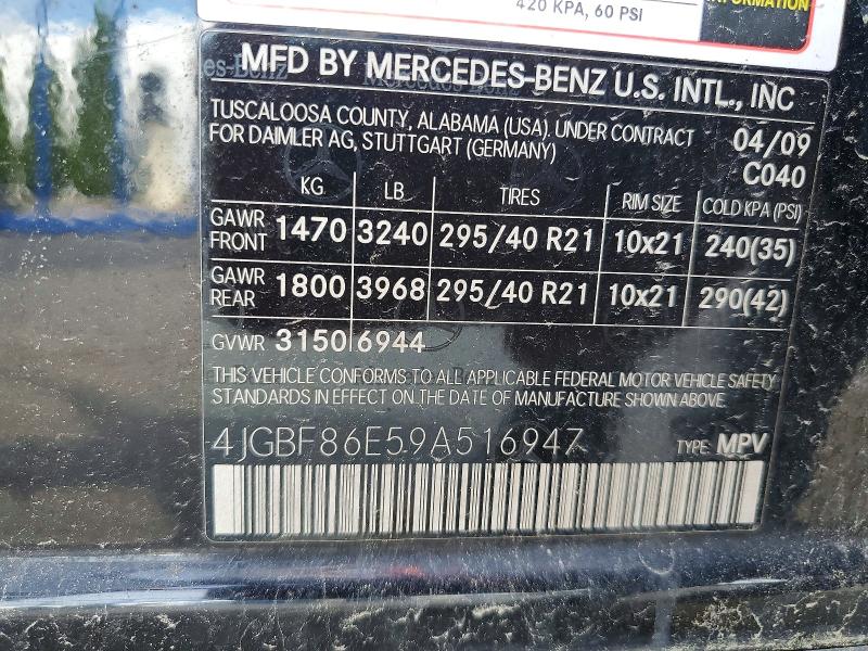 Aukcja sprzedaży 2009 Mercedes-benz Gl, vin: 4JGBF86E59A516947, numer aukcji: 65273506