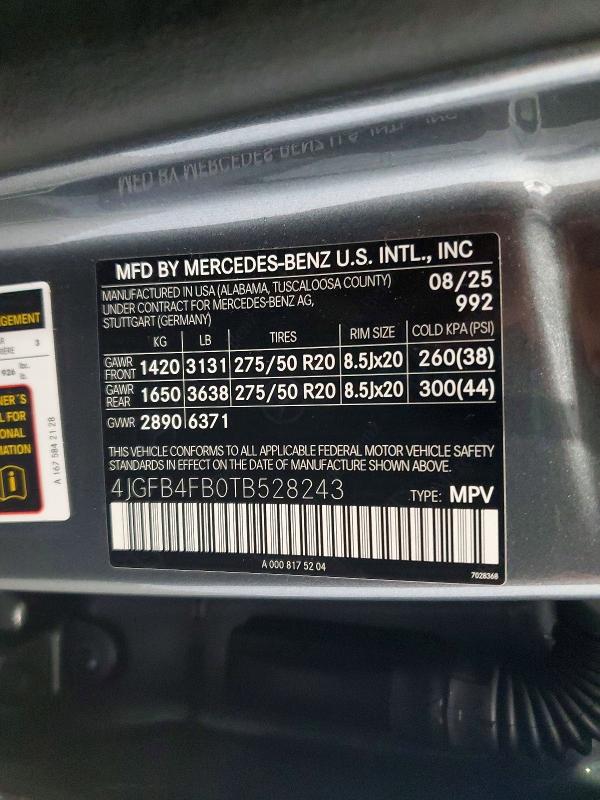 Aukcja sprzedaży 2026 Mercedes-benz Gle, vin: 4JGFB4FB0TB528243, numer aukcji: 63829326