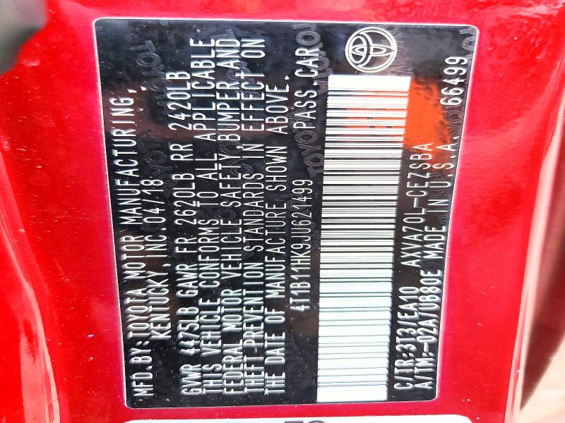 2018 Toyota Camry მანქანა იყიდება აუქციონზე, vin: 4T1B11HK9JU621499, აუქციონის ნომერი: 63427116