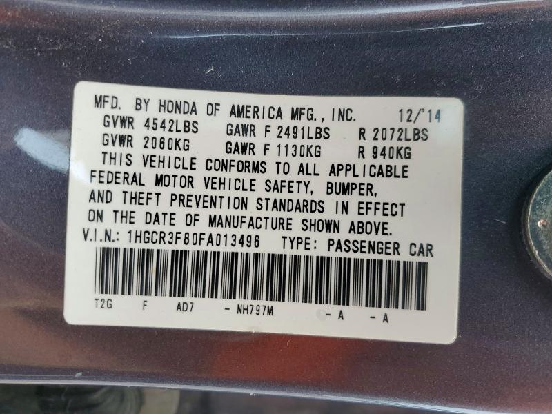 2015 Honda Accord მანქანა იყიდება აუქციონზე, vin: 1HGCR3F80FA013496, აუქციონის ნომერი: 64797896