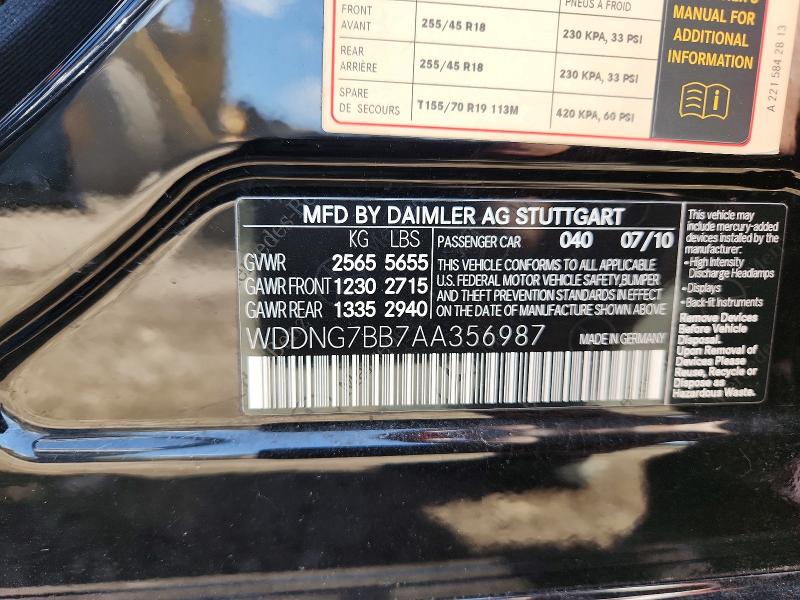 2010 Mercedes-benz S მანქანა იყიდება აუქციონზე, vin: WDDNG7BB7AA356987, აუქციონის ნომერი: 64495186