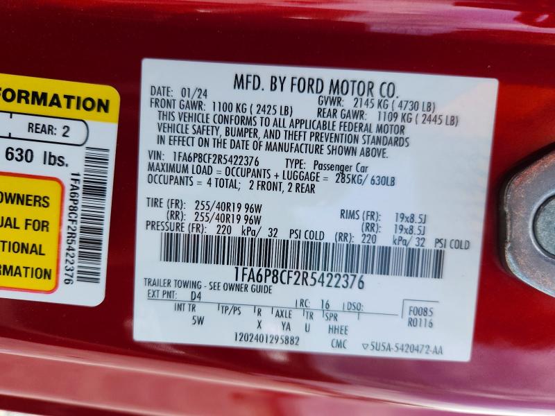 Продажа на аукционе авто 2024 Ford Mustang, vin: 1FA6P8CF2R5422376, номер лота: 65346396