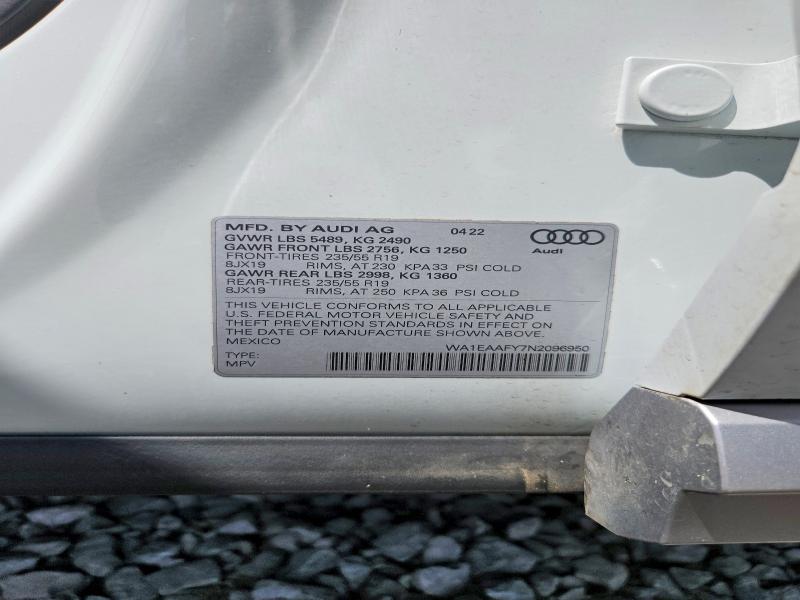 64241366 :رقم المزاد ، WA1EAAFY7N2096950 vin ، 2022 Audi Q5 مزاد بيع