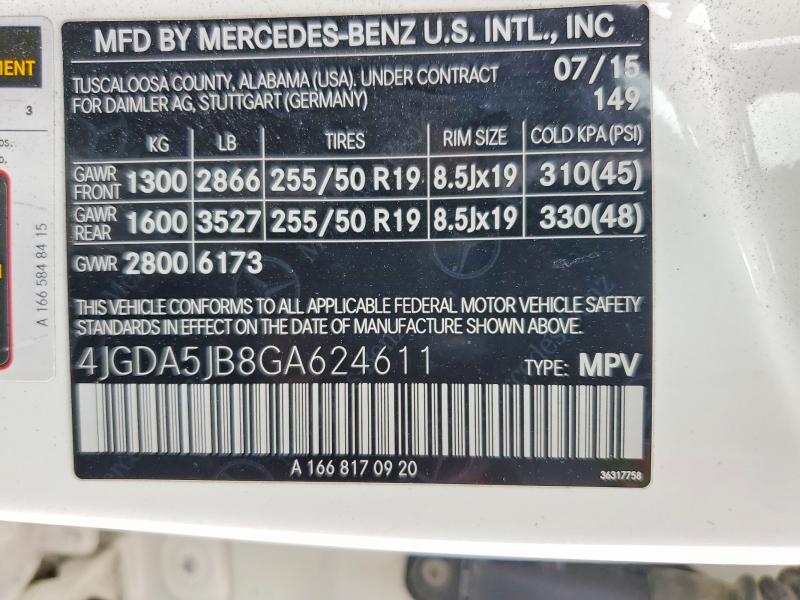 2016 Mercedes-benz Gle მანქანა იყიდება აუქციონზე, vin: 4JGDA5JB8GA624611, აუქციონის ნომერი: 66697396