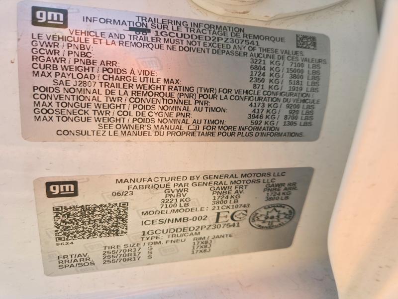 Продажа на аукционе авто 2023 Chevrolet Silverado, vin: 1GCUDDED2PZ307541, номер лота: 66040206