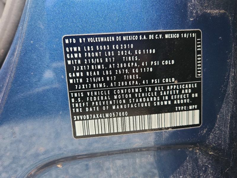 66039796 :رقم المزاد ، 3VV0B7AX4LM057660 vin ، 2020 Volkswagen Tiguan مزاد بيع
