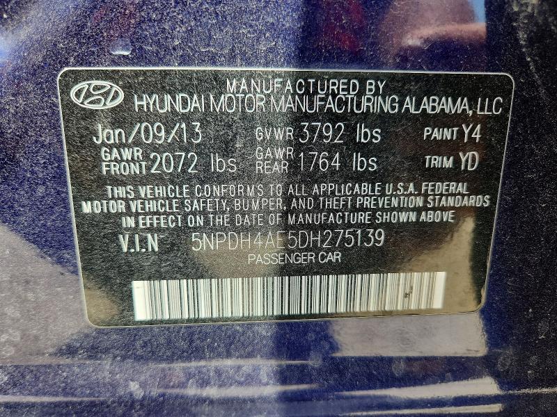 Aukcja sprzedaży 2013 Hyundai Elantra, vin: 5NPDH4AE5DH275139, numer aukcji: 64086706
