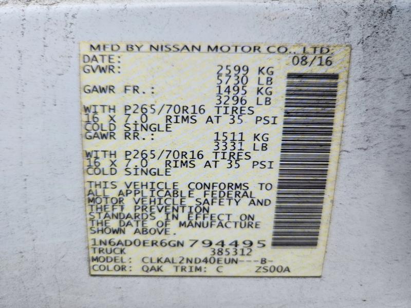 64062196 :رقم المزاد ، 1N6AD0ER6GN794495 vin ، 2016 Nissan Frontier مزاد بيع