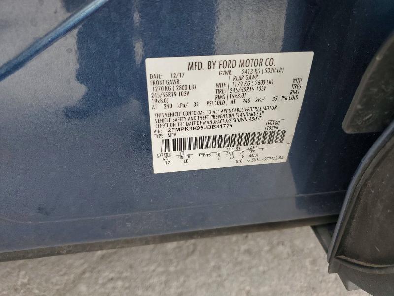 2018 Ford Edge მანქანა იყიდება აუქციონზე, vin: 2FMPK3K95JBB31779, აუქციონის ნომერი: 64977426