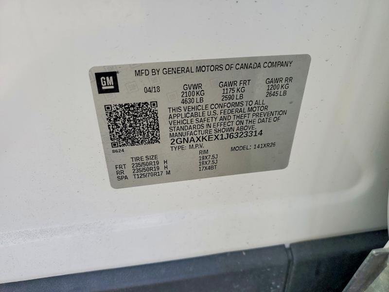 65123456 :رقم المزاد ، 2GNAXKEX1J6323314 vin ، 2018 Chevrolet Equinox مزاد بيع