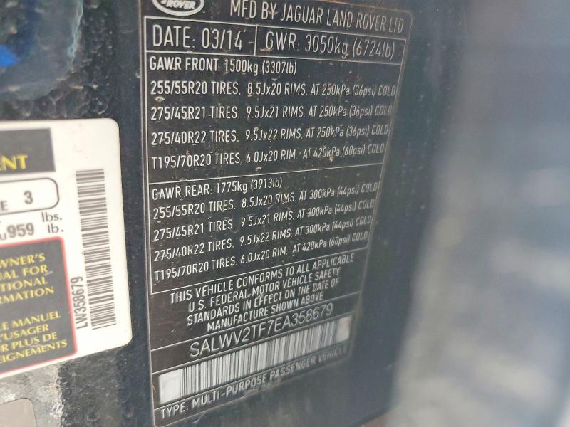 64149896 :رقم المزاد ، SALWV2TF7EA358679 vin ، 2014 Land Rover Range Rover Sport مزاد بيع