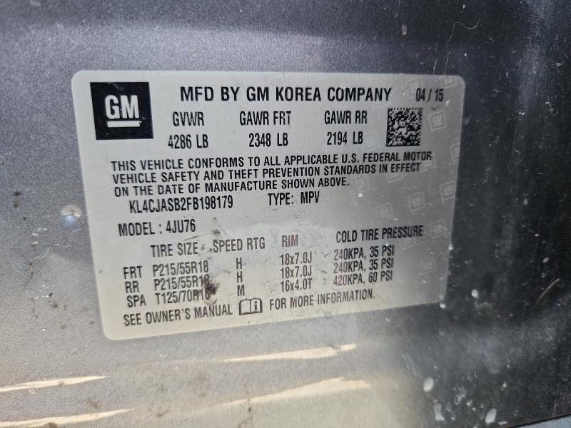65097136 :رقم المزاد ، KL4CJASB2FB198179 vin ، 2015 Buick Encore مزاد بيع