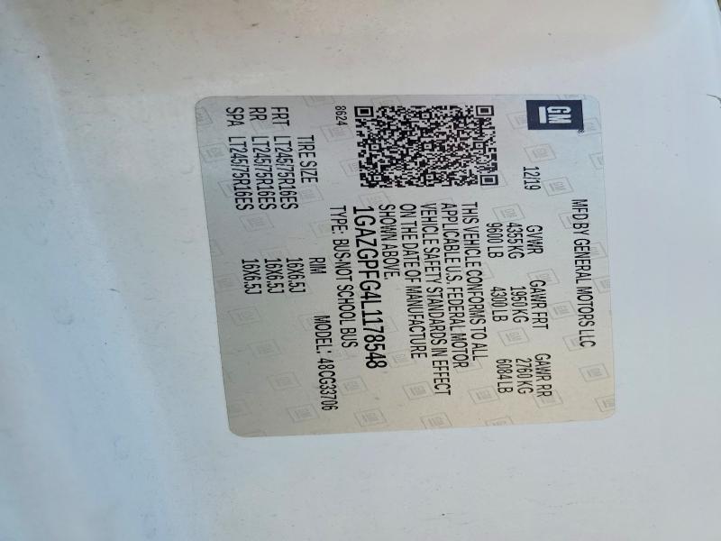 67278936 :رقم المزاد ، 1GAZGPFG4L1178548 vin ، 2020 Chevrolet Exp G3500 مزاد بيع