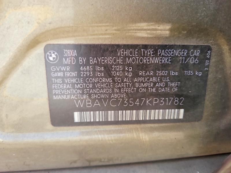 Auction sale of the 2007 Bmw 328, vin: WBAVC73547KP31782, lot number: 64052126