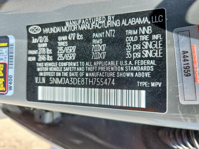 Aukcja sprzedaży 2026 Hyundai Tucson, vin: 5NMJA3DE8TH755474, numer aukcji: 63793466