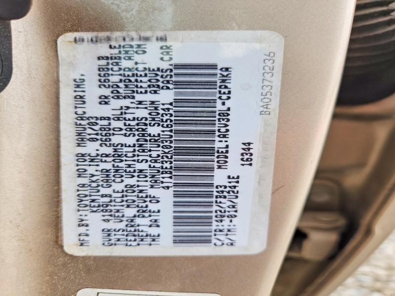 Aukcja sprzedaży 2003 Toyota Camry, vin: 4T1BE32K03U165341, numer aukcji: 65040096