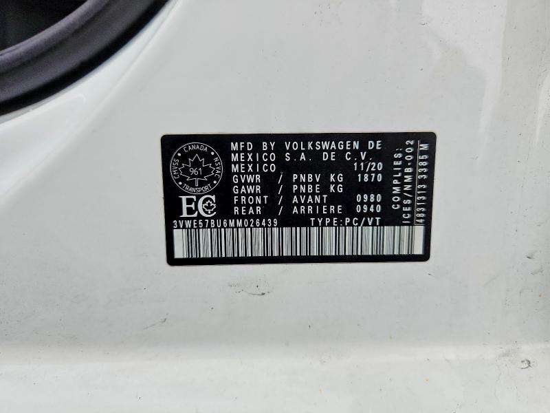 Продажа на аукционе авто 2021 Volkswagen Jetta, vin: 3VWE57BU6MM026439, номер лота: 67130806
