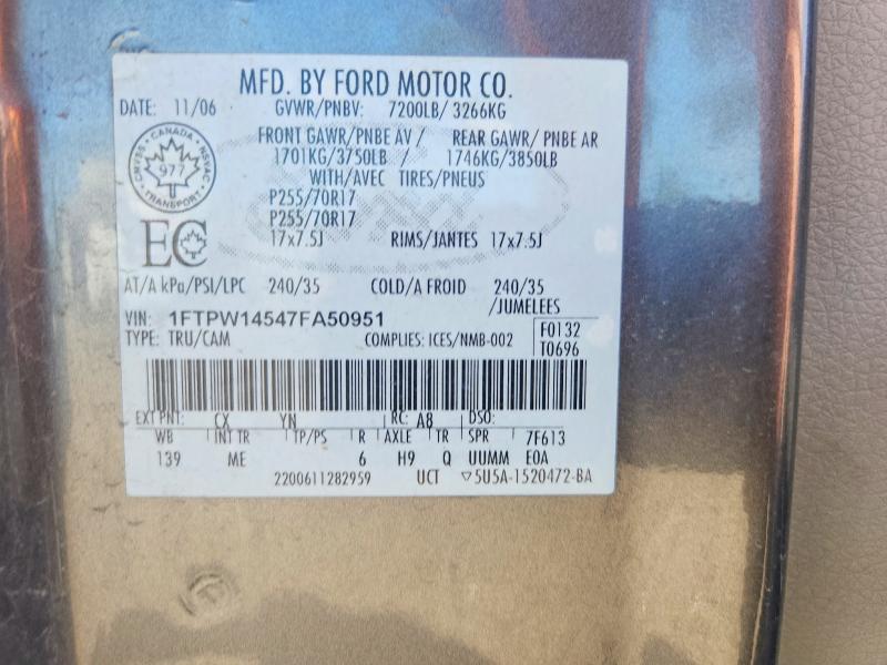 Aukcja sprzedaży 2007 Ford F150, vin: 1FTPW14547FA50951, numer aukcji: 65810966