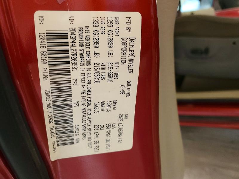 64231676 :رقم المزاد ، 2D4GP44L27R203531 vin ، 2007 Dodge Grand Caravan مزاد بيع