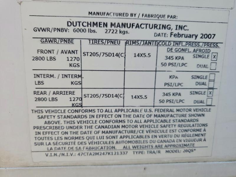 Продажа на аукционе авто 2011 Dutchmen Aerolite, vin: 47CTA2M247K121337, номер лота: 64719376