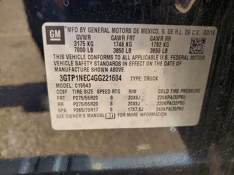 Продажа на аукционе авто 2016 Gmc Sierra, vin: 3GTP1NEC4GG221604, номер лота: 65656966