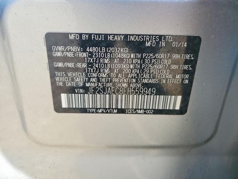 2014 Subaru Forester მანქანა იყიდება აუქციონზე, vin: JF2SJAEC8EH559949, აუქციონის ნომერი: 67081216