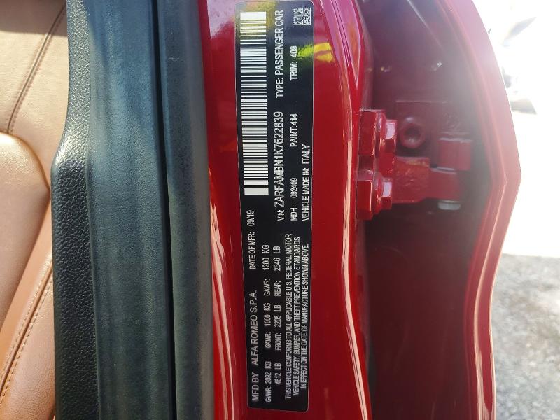 Aukcja sprzedaży 2019 Alfa Romeo Giulia, vin: ZARFAMBN1K7622839, numer aukcji: 63641916