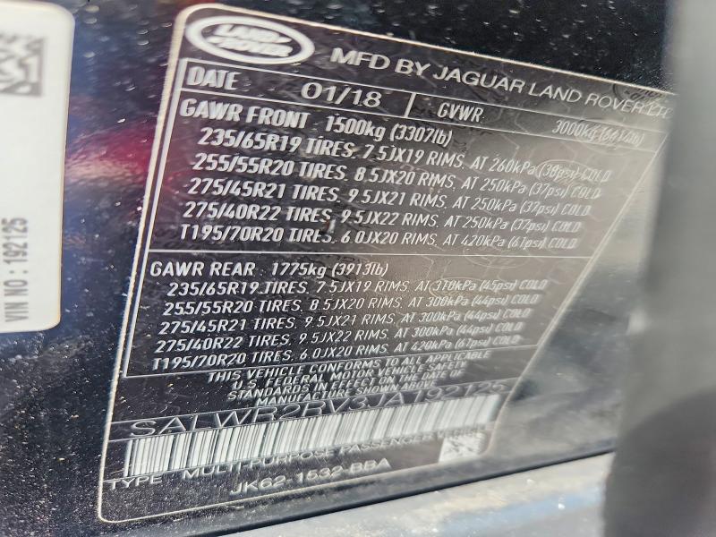 63512876 :رقم المزاد ، SALWR2RV3JA192125 vin ، 2018 Land Rover Range Rover Sport مزاد بيع