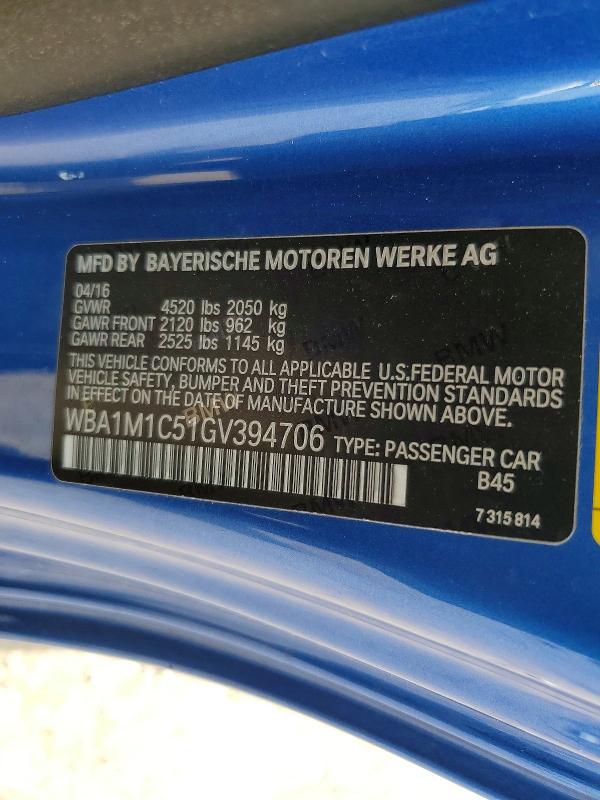 Продаж на аукціоні авто 2016 Bmw M235i, vin: WBA1M1C51GV394706, номер лоту: 63131386
