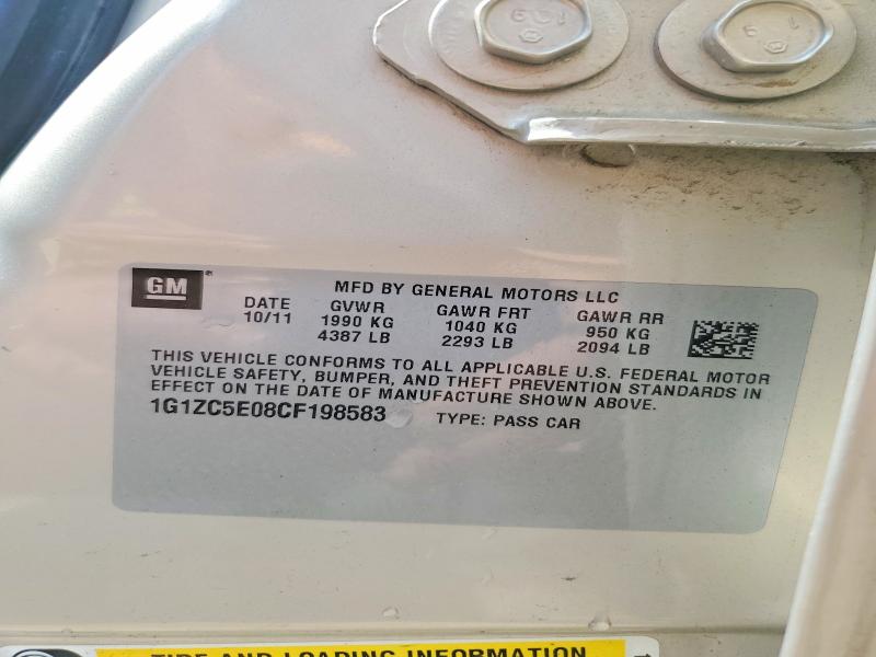Aukcja sprzedaży 2012 Chevrolet Malibu, vin: 1G1ZC5E08CF198583, numer aukcji: 66418786