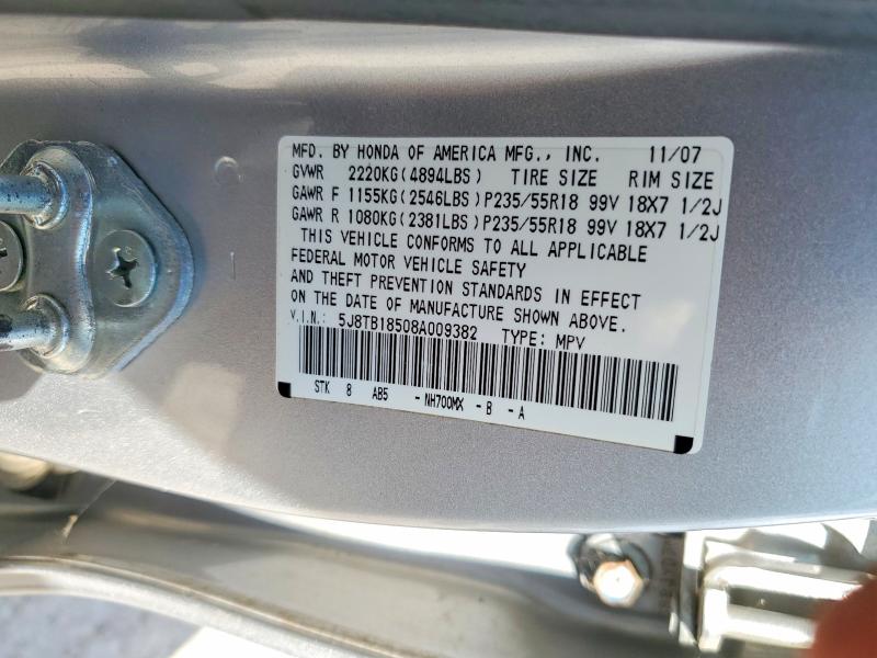 2008 Acura Rdx მანქანა იყიდება აუქციონზე, vin: 5J8TB18508A009382, აუქციონის ნომერი: 63132926