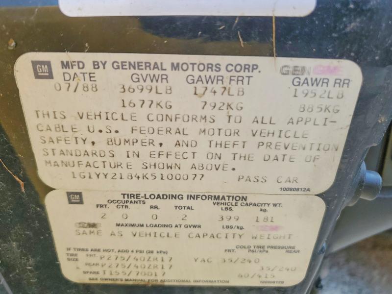 Продаж на аукціоні авто 1989 Chevrolet Corvette, vin: 1G1YY2184K5100077, номер лоту: 63950696