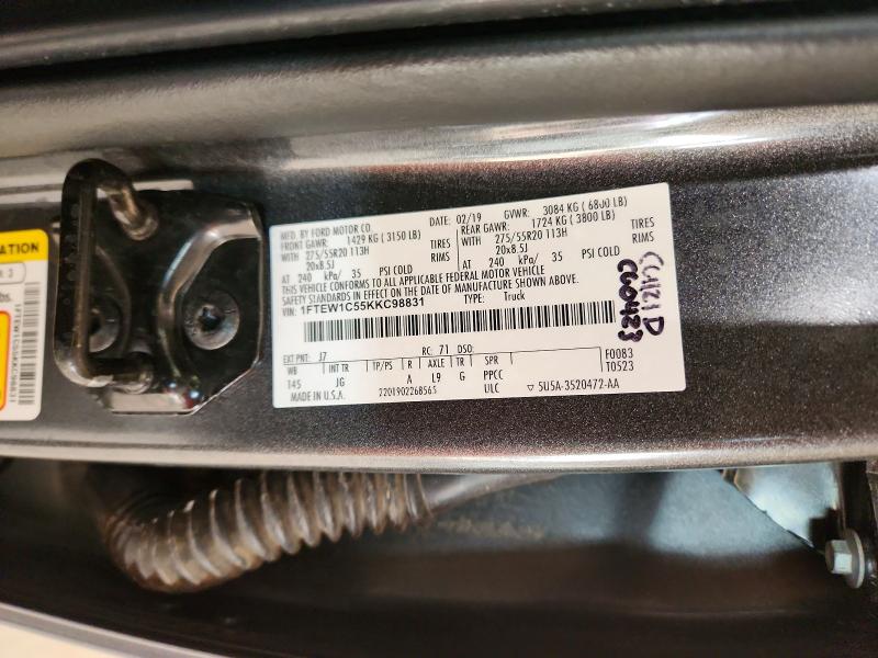 67124246 :رقم المزاد ، 1FTEW1C55KKC98831 vin ، 2019 Ford F150 مزاد بيع