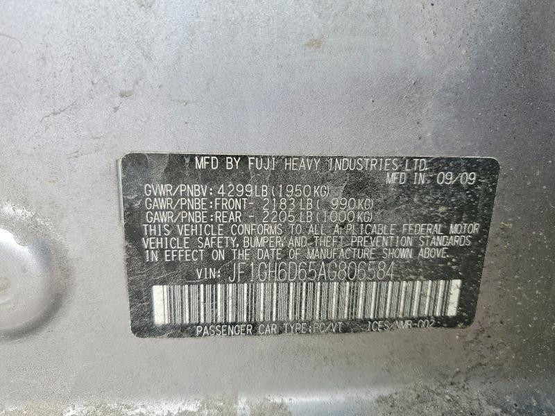 65611516 :رقم المزاد ، JF1GH6D65AG806584 vin ، 2010 Subaru Impreza مزاد بيع