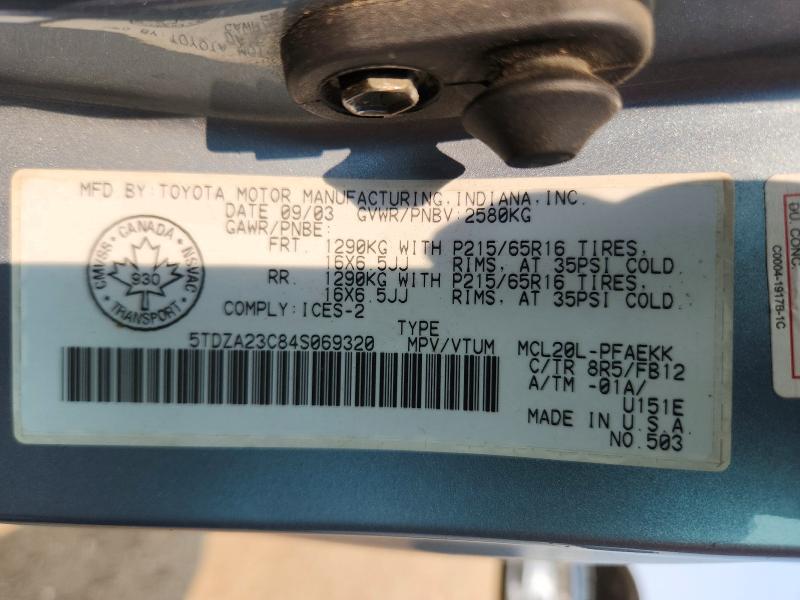 2004 Toyota Sienna მანქანა იყიდება აუქციონზე, vin: 5TDZA23C84S069320, აუქციონის ნომერი: 63489516