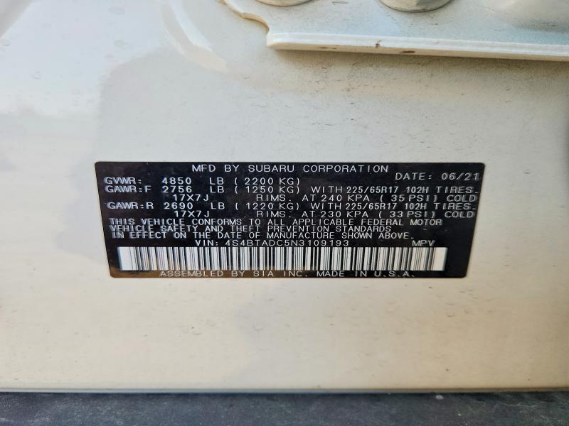 Aukcja sprzedaży 2022 Subaru Outback, vin: 4S4BTADC5N3109193, numer aukcji: 65808106