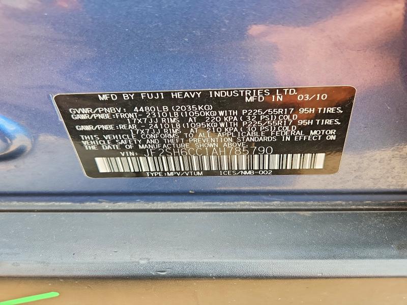 2010 Subaru Forester მანქანა იყიდება აუქციონზე, vin: JF2SH6CC1AH785790, აუქციონის ნომერი: 64180996