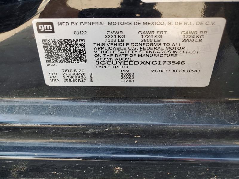 Продаж на аукціоні авто 2022 Chevrolet Silverado Ltd, vin: 3GCUYEEDXNG173546, номер лоту: 64553826