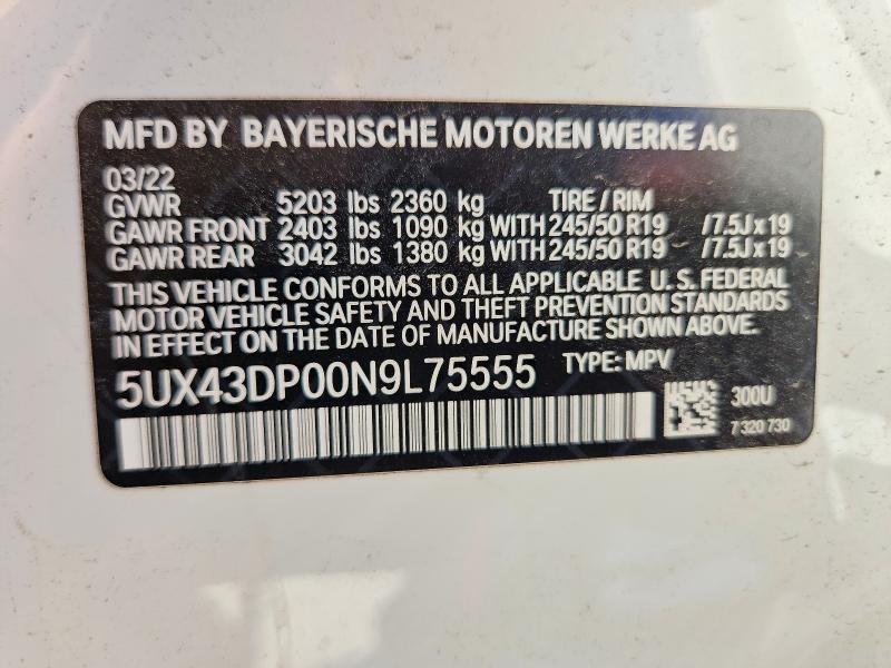 Продажа на аукционе авто 2022 Bmw X3, vin: 5UX43DP00N9L75555, номер лота: 65389776
