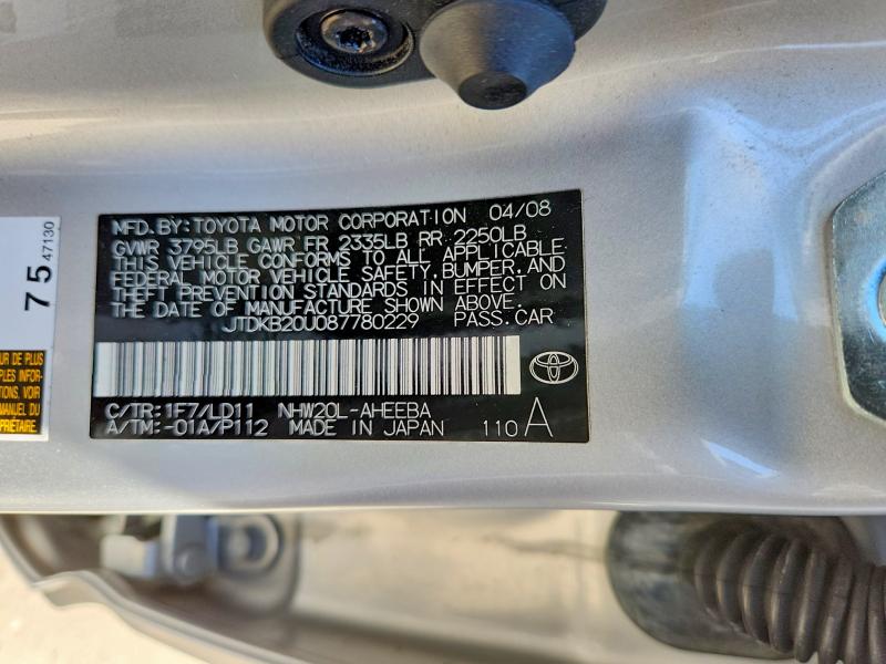 Продажа на аукционе авто 2008 Toyota Prius, vin: JTDKB20U087780229, номер лота: 64459296