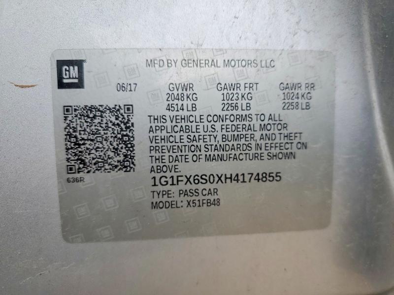 2017 Chevrolet Bolt Ev მანქანა იყიდება აუქციონზე, vin: 1G1FX6S0XH4174855, აუქციონის ნომერი: 63983636