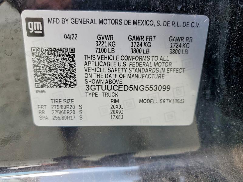 Продаж на аукціоні авто 2022 Gmc Sierra, vin: 3GTUUCED5NG553099, номер лоту: 66430126