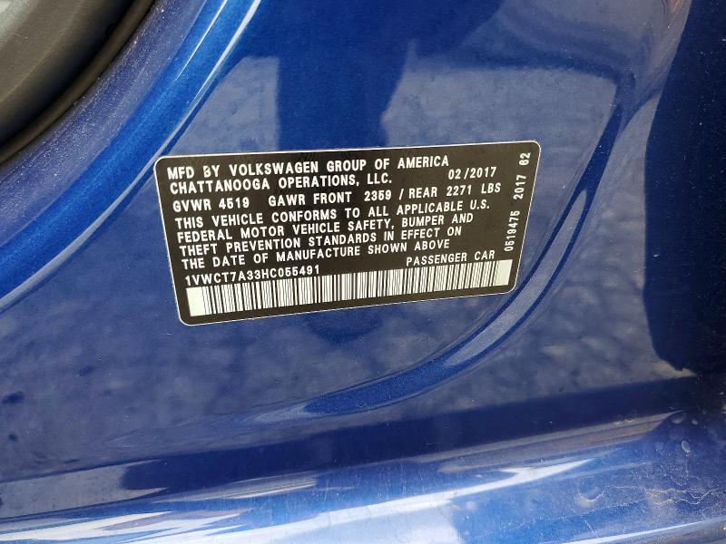 Продаж на аукціоні авто 2017 Volkswagen Passat, vin: 1VWCT7A33HC055491, номер лоту: 65544936