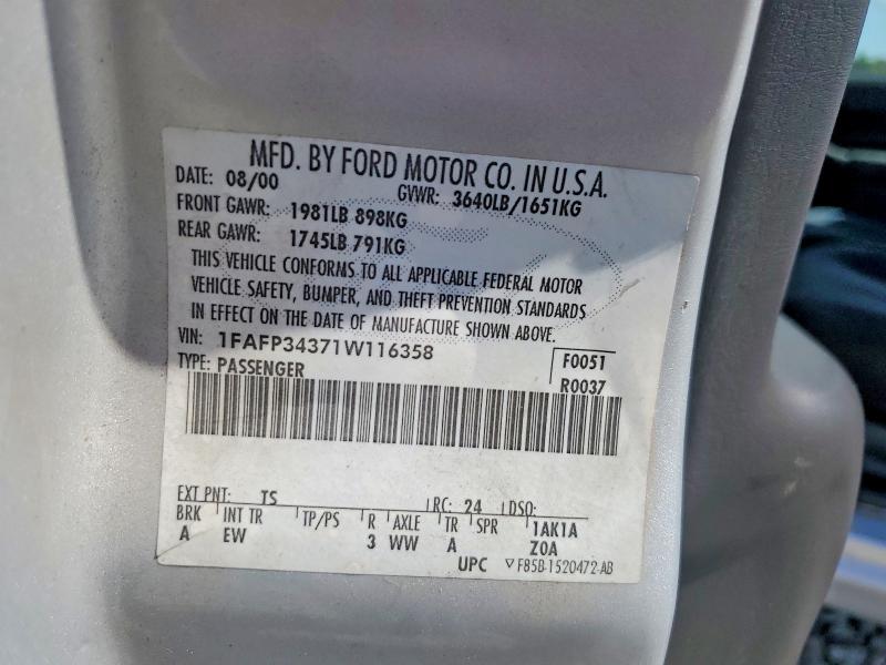 2001 Ford Focus მანქანა იყიდება აუქციონზე, vin: 1FAFP34371W116358, აუქციონის ნომერი: 64516446