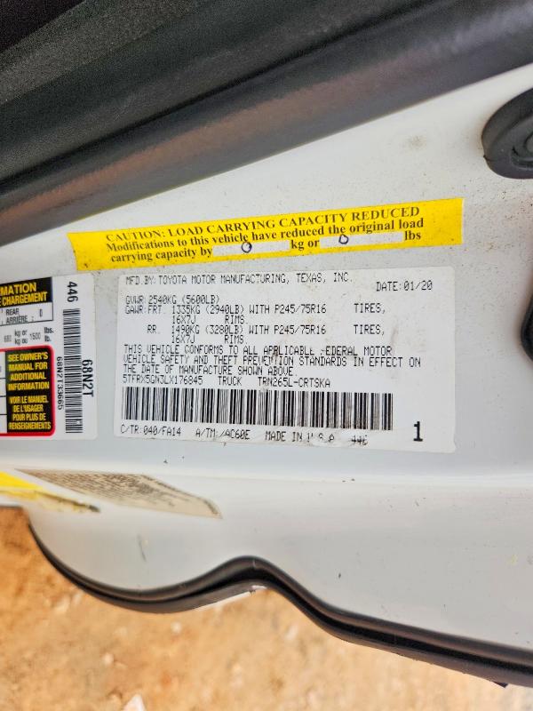 63664586 :رقم المزاد ، 5TFRX5GN3LX176845 vin ، 2020 Toyota Tacoma مزاد بيع
