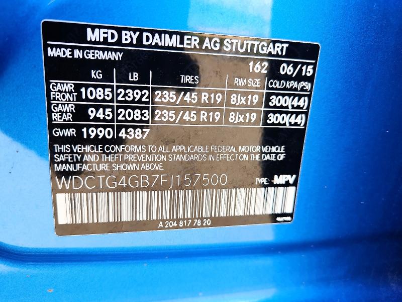 Продаж на аукціоні авто 2015 Mercedes-benz Gla, vin: WDCTG4GB7FJ157500, номер лоту: 66534746