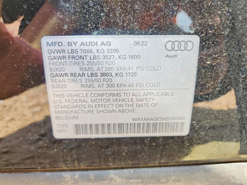 Aukcja sprzedaży 2022 Audi E-tron, vin: WA1AAAGE5NB045966, numer aukcji: 66033176