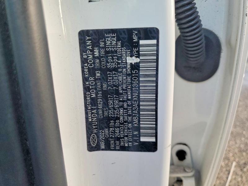 Aukcja sprzedaży 2022 Hyundai Tucson, vin: KM8JA3AEXNU136015, numer aukcji: 63933136